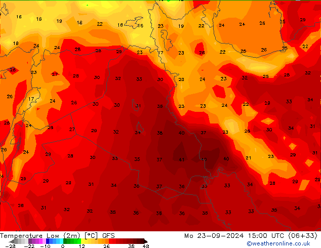 Temperature Low (2m) GFS Mo 23.09.2024 15 UTC