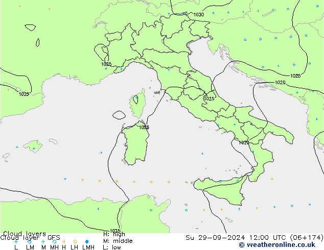 Cloud layer GFS Dom 29.09.2024 12 UTC