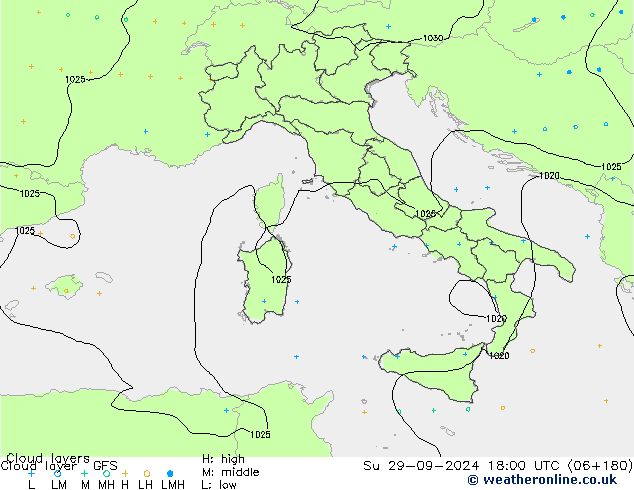Cloud layer GFS Su 29.09.2024 18 UTC