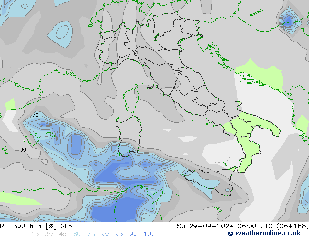 RH 300 hPa GFS Dom 29.09.2024 06 UTC