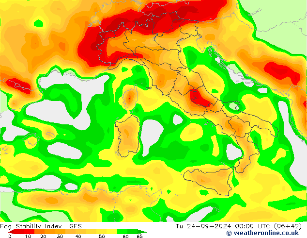 Fog Stability Index GFS mar 24.09.2024 00 UTC