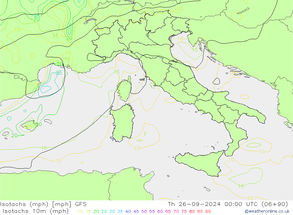 Isotachs (mph) GFS Qui 26.09.2024 00 UTC