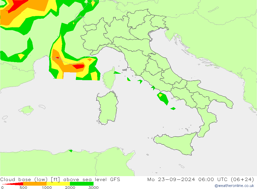 Cloud base (low) GFS Mo 23.09.2024 06 UTC