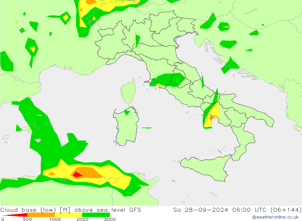 Cloud base (low) GFS sab 28.09.2024 06 UTC