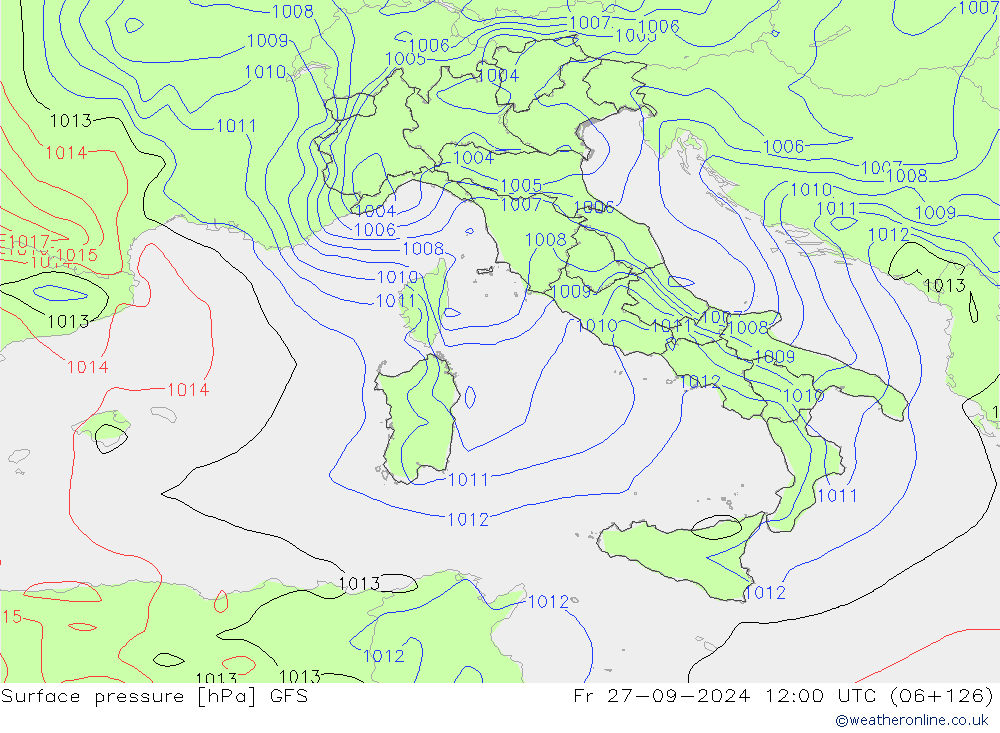 Atmosférický tlak GFS Pá 27.09.2024 12 UTC