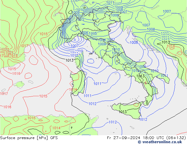 Luchtdruk (Grond) GFS vr 27.09.2024 18 UTC