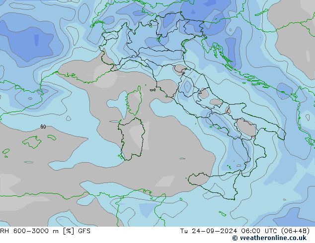 RH 600-3000 m GFS Di 24.09.2024 06 UTC