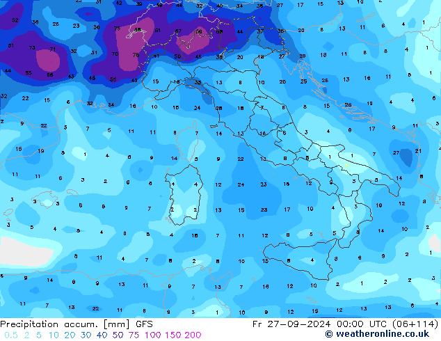 Precipitation accum. GFS Sex 27.09.2024 00 UTC