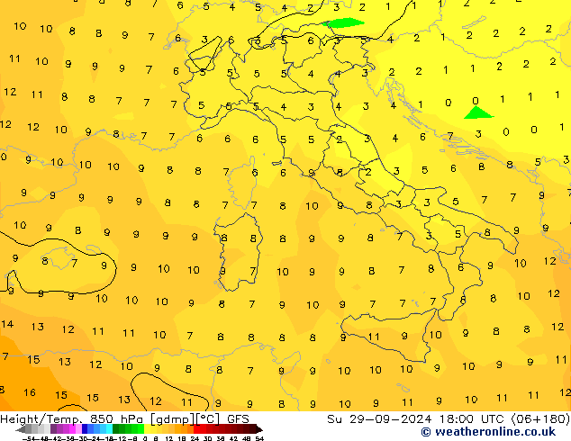 Z500/Rain (+SLP)/Z850 GFS Su 29.09.2024 18 UTC