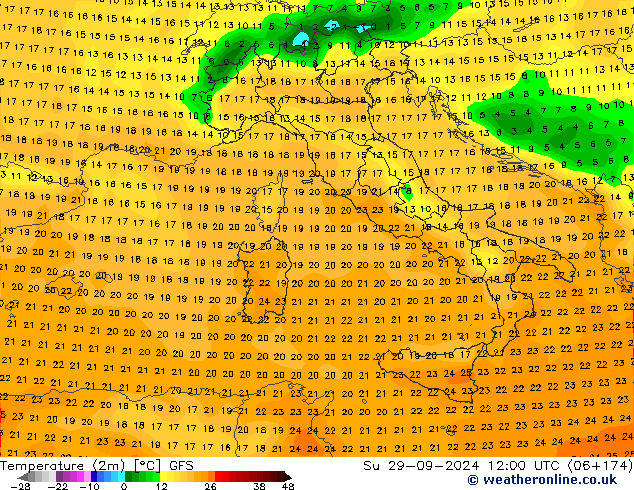 Temperature (2m) GFS Su 29.09.2024 12 UTC