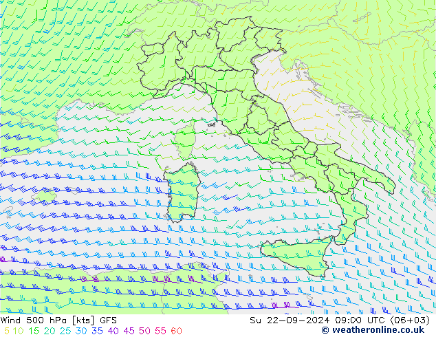 Wind 500 hPa GFS zo 22.09.2024 09 UTC