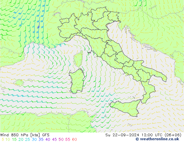 Wind 850 hPa GFS So 22.09.2024 12 UTC