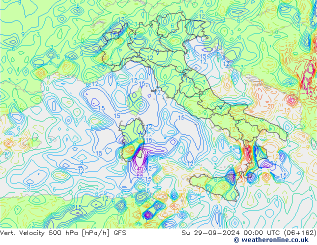 Vert. Velocity 500 hPa GFS dom 29.09.2024 00 UTC