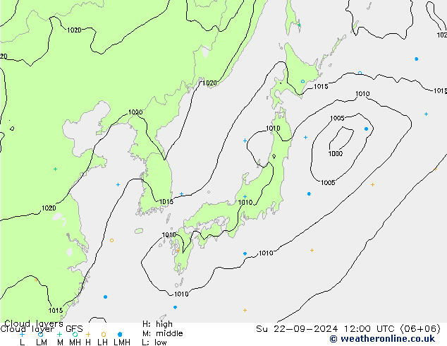 Cloud layer GFS Su 22.09.2024 12 UTC