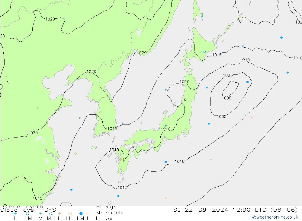 Cloud layer GFS Su 22.09.2024 12 UTC