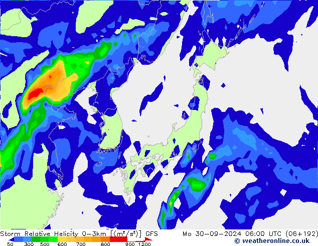 Storm Relative Helicity GFS ma 30.09.2024 06 UTC