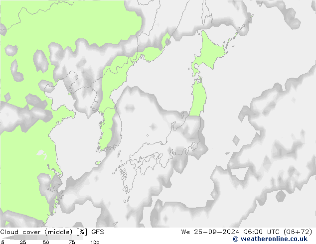 Bulutlar (orta) GFS Çar 25.09.2024 06 UTC