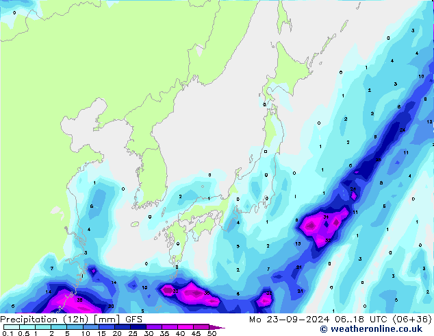 Yağış (12h) GFS Pzt 23.09.2024 18 UTC