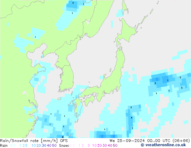 Regen/Schneefallrate GFS Mi 25.09.2024 00 UTC