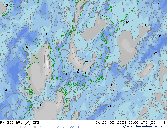 RH 850 hPa GFS Sa 28.09.2024 06 UTC