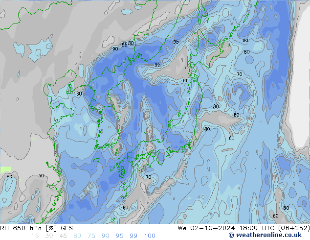 RH 850 hPa GFS mer 02.10.2024 18 UTC