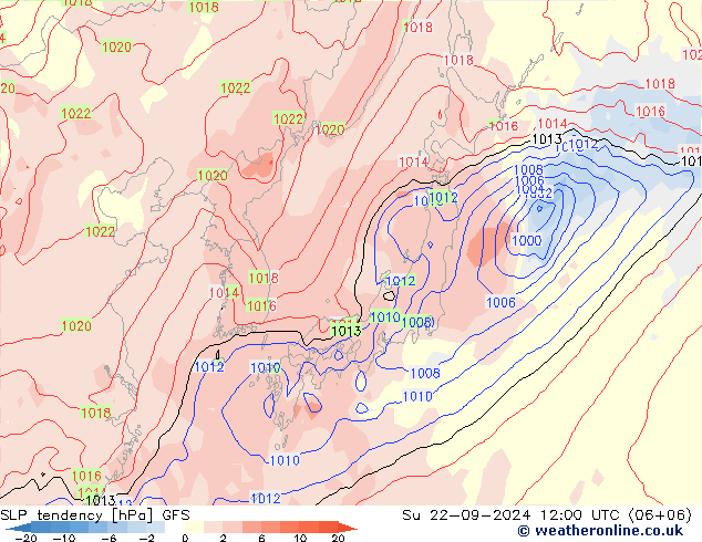 SLP tendency GFS Su 22.09.2024 12 UTC