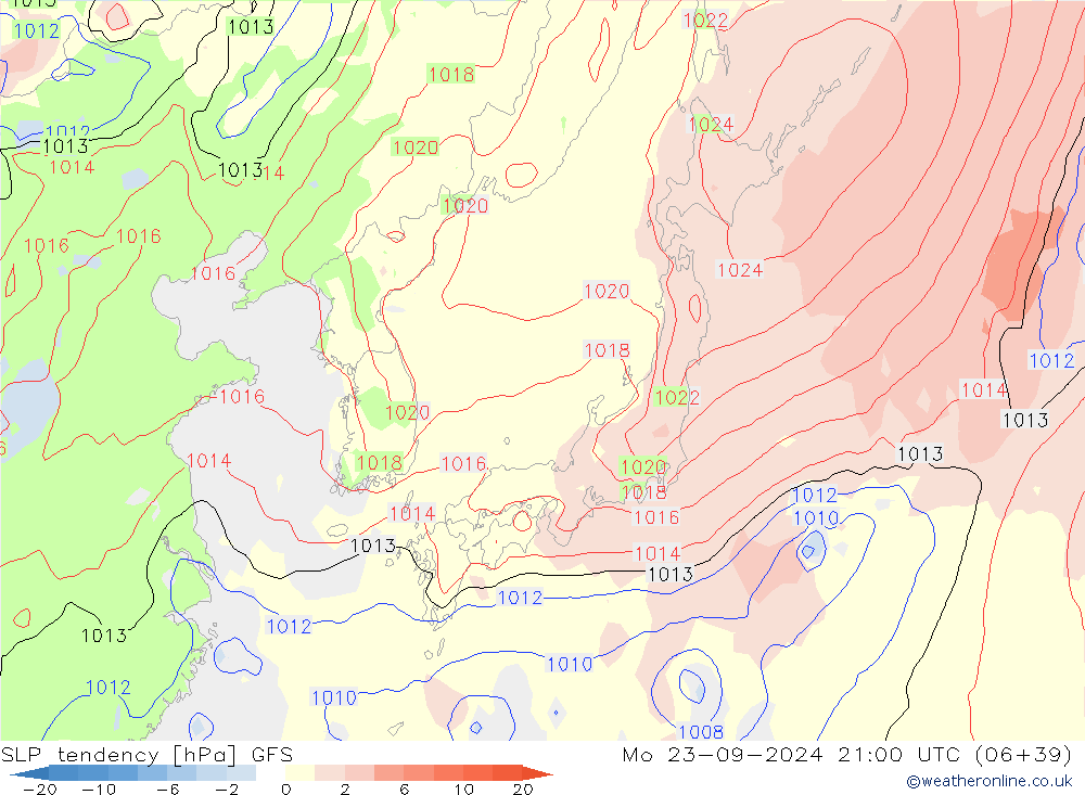 Tendenza di Pressione GFS lun 23.09.2024 21 UTC