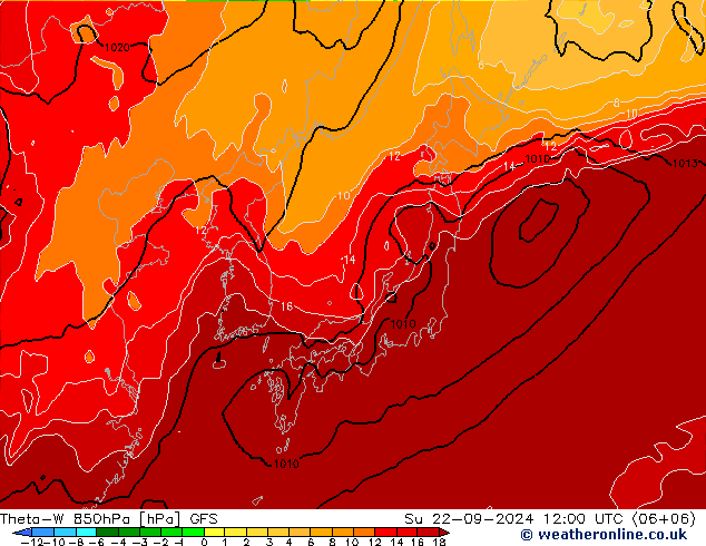 Theta-W 850hPa GFS zo 22.09.2024 12 UTC