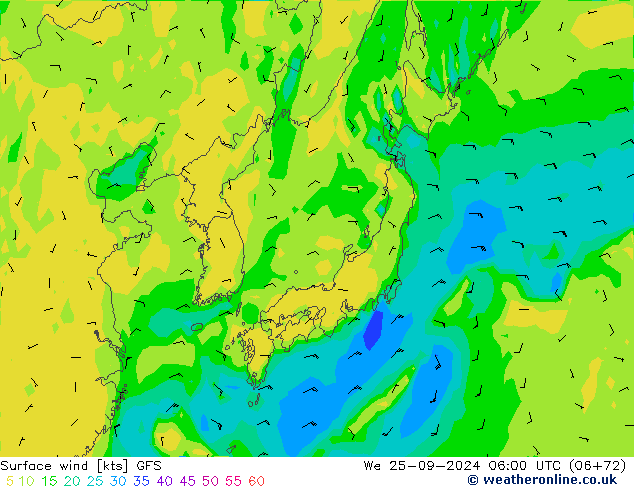 Surface wind GFS We 25.09.2024 06 UTC