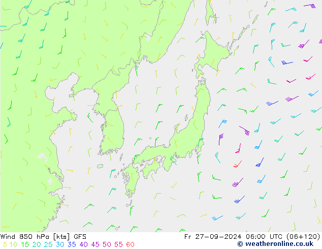 Wind 850 hPa GFS Fr 27.09.2024 06 UTC