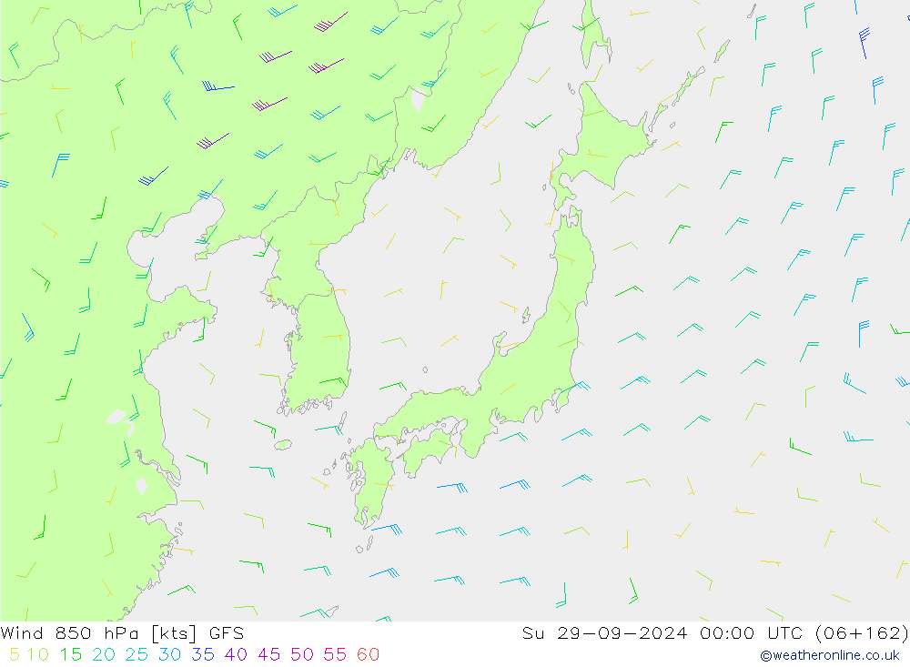 Wind 850 hPa GFS zo 29.09.2024 00 UTC