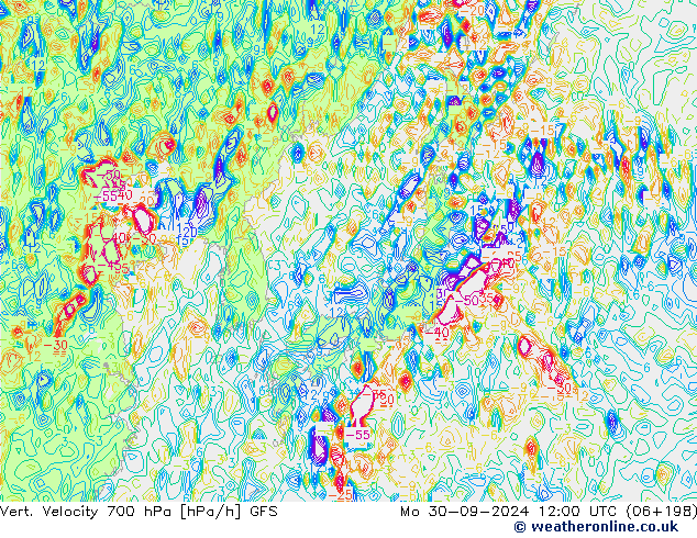 Vert. snelheid 700 hPa GFS ma 30.09.2024 12 UTC