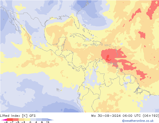 Lifted Index GFS Mo 30.09.2024 06 UTC