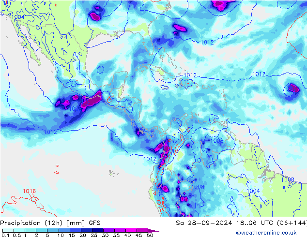 Totale neerslag (12h) GFS za 28.09.2024 06 UTC