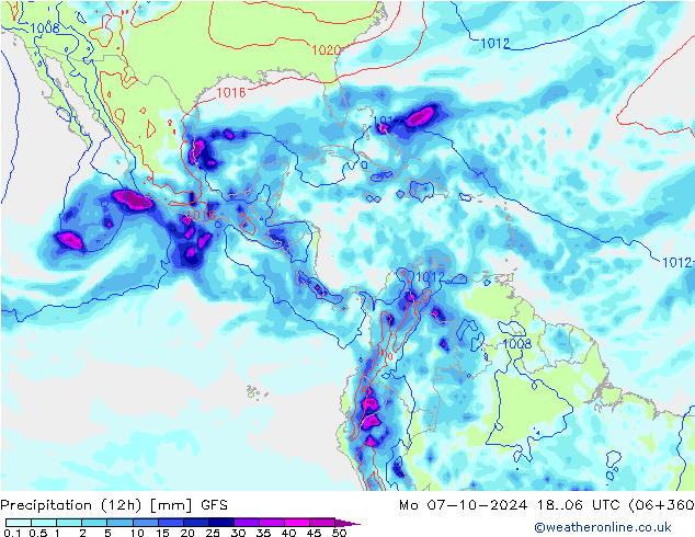 Precipitação (12h) GFS Seg 07.10.2024 06 UTC