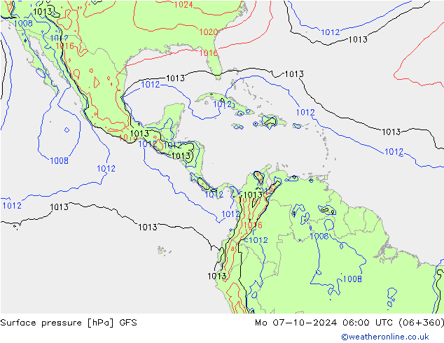 Presión superficial GFS lun 07.10.2024 06 UTC