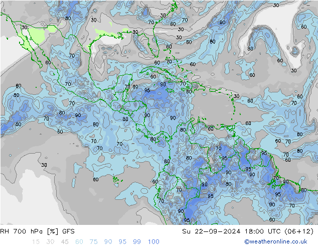 RH 700 hPa GFS Su 22.09.2024 18 UTC