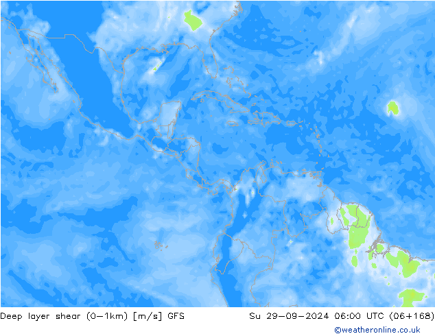 Deep layer shear (0-1km) GFS Su 29.09.2024 06 UTC