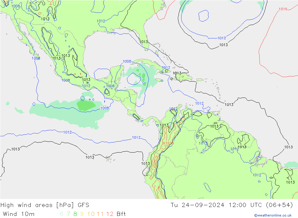 High wind areas GFS Út 24.09.2024 12 UTC