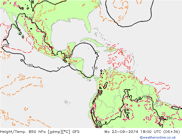 Z500/Rain (+SLP)/Z850 GFS пн 23.09.2024 18 UTC