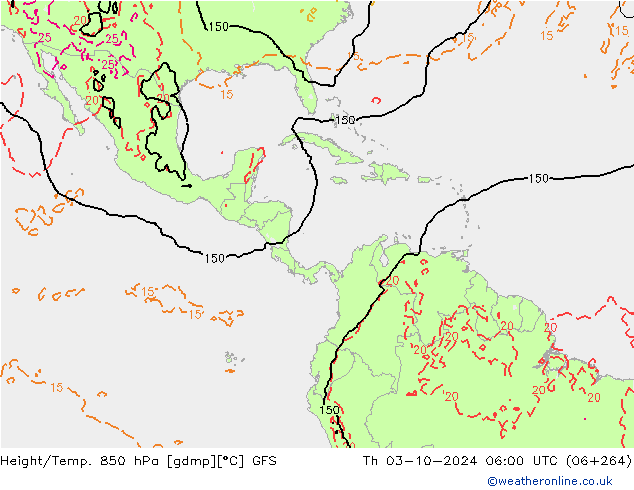 Hoogte/Temp. 850 hPa GFS do 03.10.2024 06 UTC