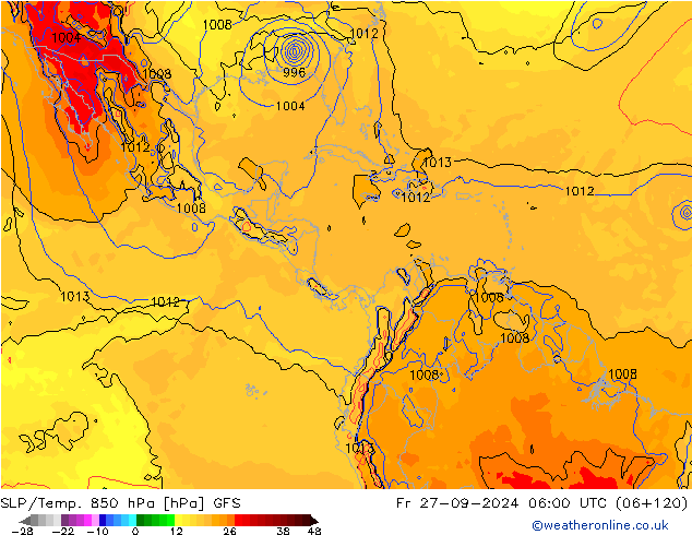 SLP/Temp. 850 hPa GFS Fr 27.09.2024 06 UTC