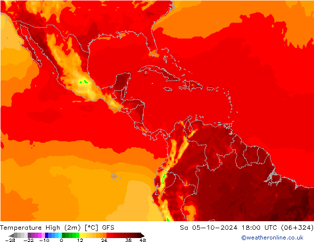 Temperature High (2m) GFS Sa 05.10.2024 18 UTC