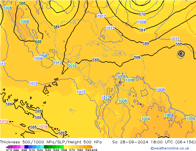 Schichtdicke 500-1000 hPa GFS Sa 28.09.2024 18 UTC