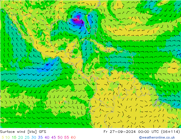 Surface wind GFS Fr 27.09.2024 00 UTC