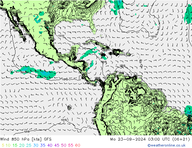 Wind 850 hPa GFS Po 23.09.2024 03 UTC