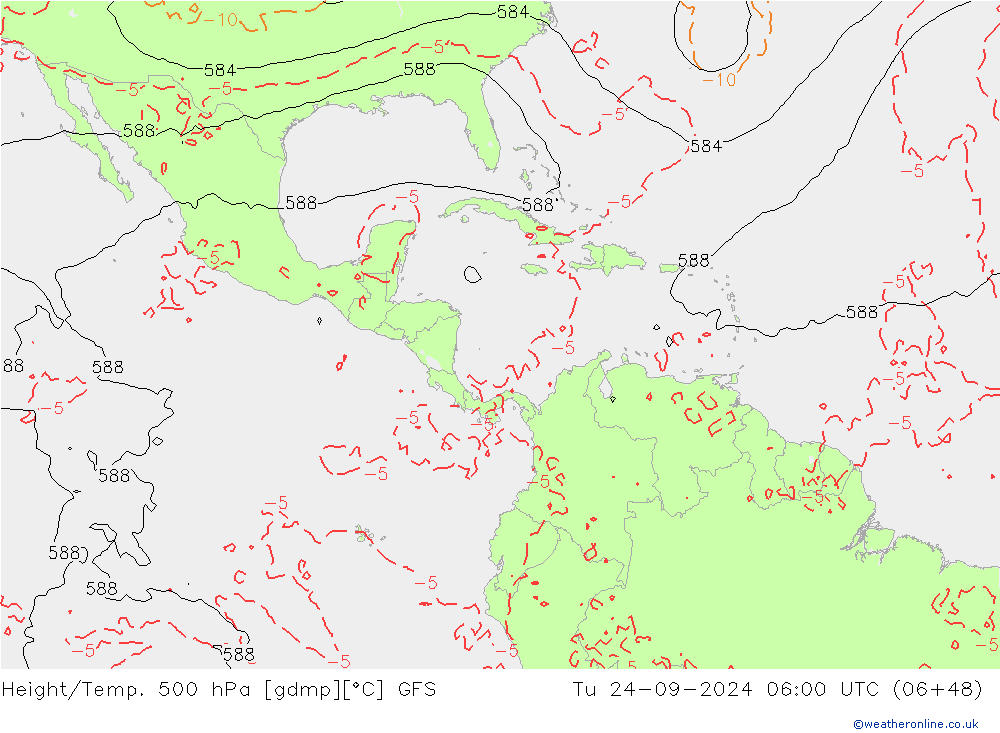 Z500/Rain (+SLP)/Z850 GFS Tu 24.09.2024 06 UTC