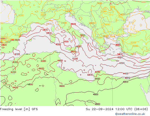 Freezing level GFS dom 22.09.2024 12 UTC