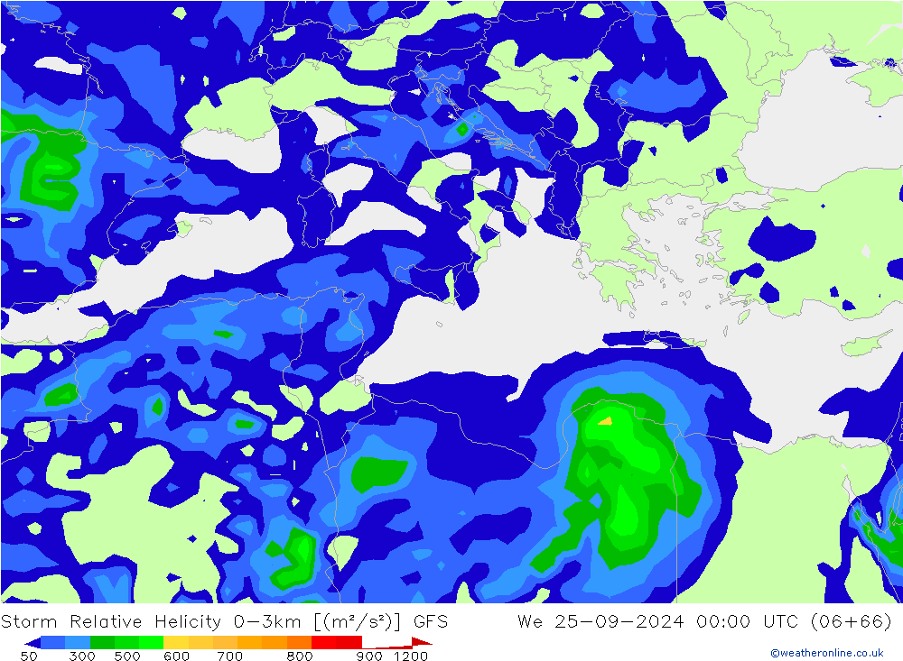 Storm Relative Helicity GFS Çar 25.09.2024 00 UTC