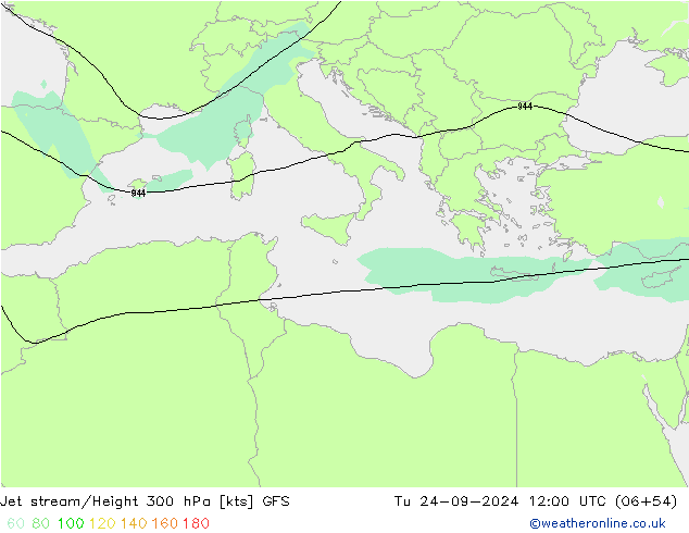 Jet stream/Height 300 hPa GFS Tu 24.09.2024 12 UTC